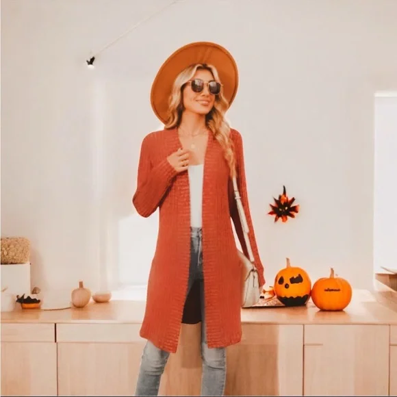 Ann Taylor Terracotta Open-Front Cardigan – Size (L) NWT🍁🍂✨ - Picture 1 of 6